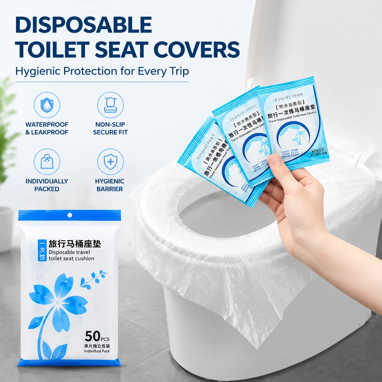 Portable Disposable Toilet Seat Cover Individually Wrapped Waterproof Dirt‑Proof Cushion for Travel Hotel