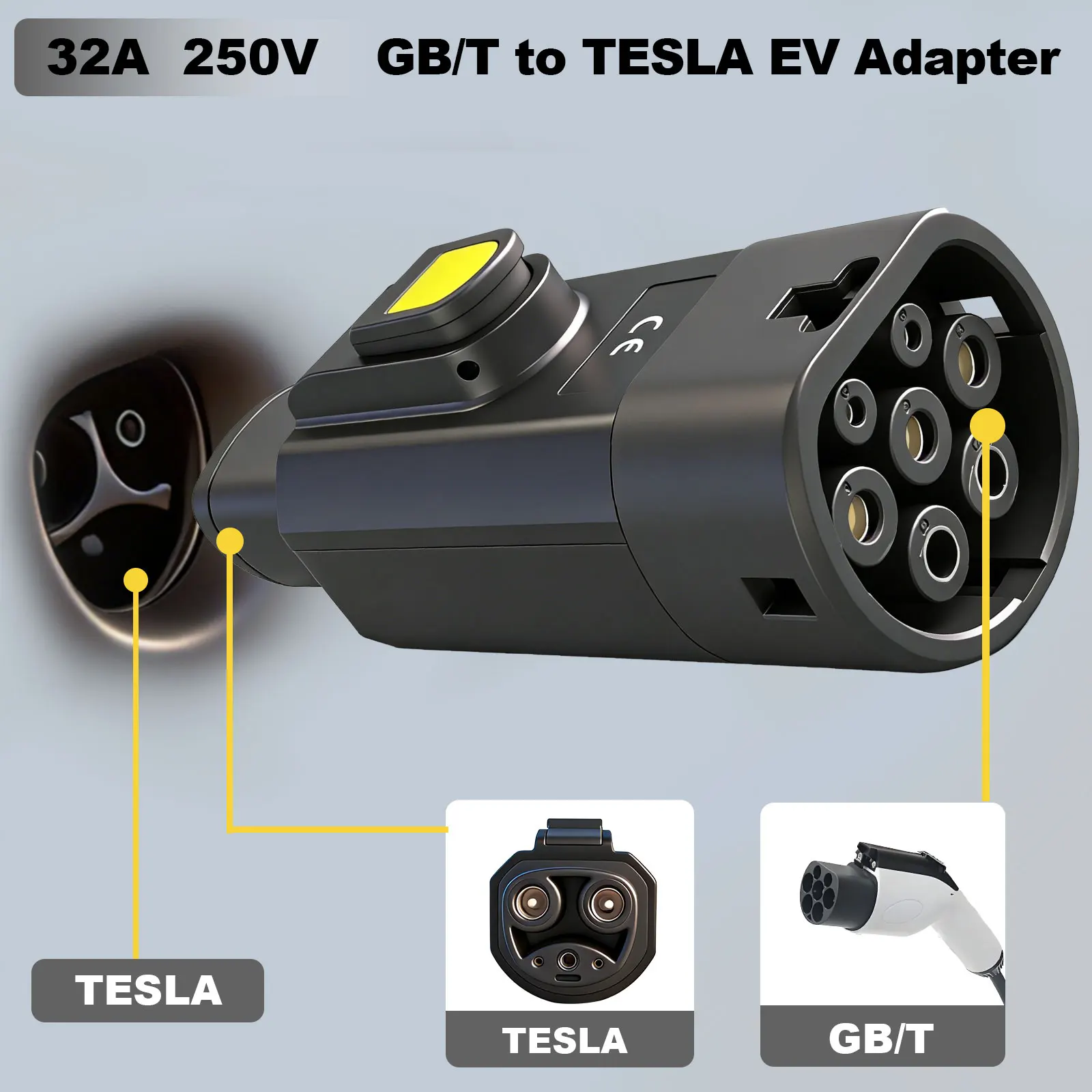 GBT to NACS EV Charging Adapter 32A 7KW Electric Vehicle Charging Converter Connector Plug for Tesla NACS EV Cars Portable GBT C