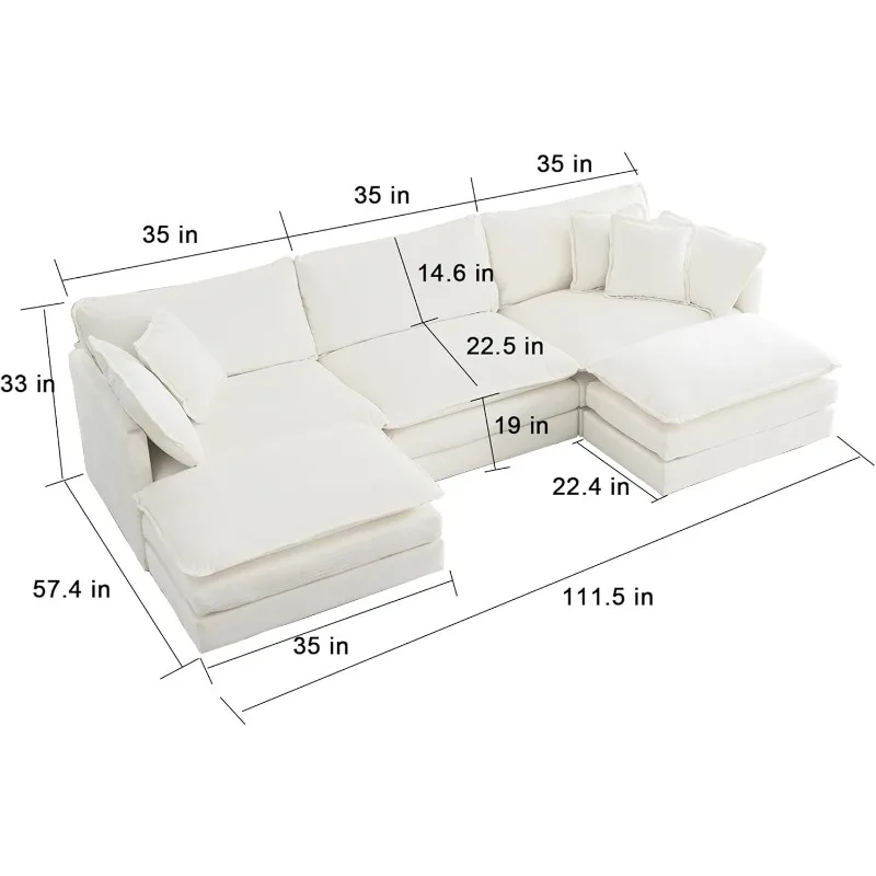 111.5“ Oversized Modular Sectional Sofa, Comfy Cloud Couch for Living Room, Modern Chenille Large U Shaped Couch