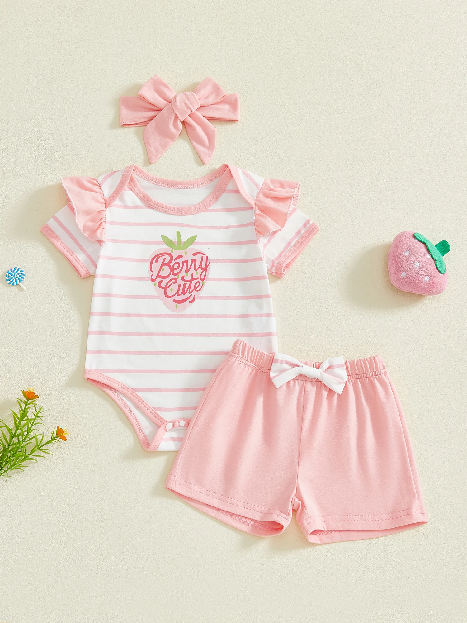 ملابس للفتيات الصغيرات مكونة من قطعتين بدون أكمام وطبعة زهور مع شورت مكشكش وعصابة رأس متطابقة لمتعة الصيف #3