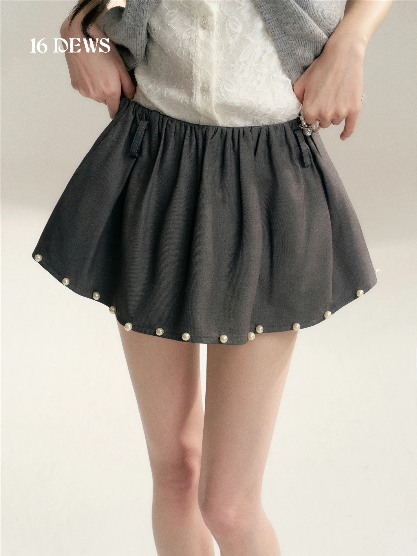 

Юбка-брюки с высокой талией и жемчужной эластичной резинкой, женская корейская свободная юбка А-силуэта, юбка-миди в студенческом стиле