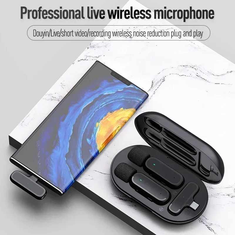 

For Mobile Phone Tiktok, Short Video Recording Wireless HD Radio Live Microphone K61 Dual Mic 20 Meters