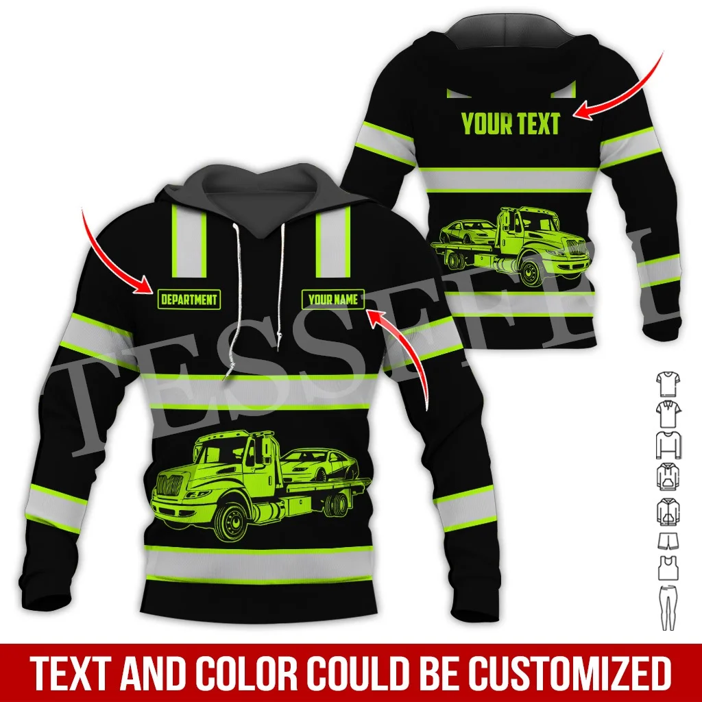 Custom Name Cosplay Worker Heavy Equipment Tow Truck Multicolor Retro Tattoo 3DPrint Harajuku Casual Pullover Jacket Hoodies A19