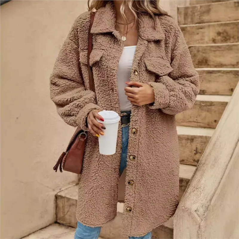 

Autumn Winter Warm Jackets Women Fashion Double Breasted Long Coats Vintage Lapel Neck Full Sleeves Female Chic Lady Outfits