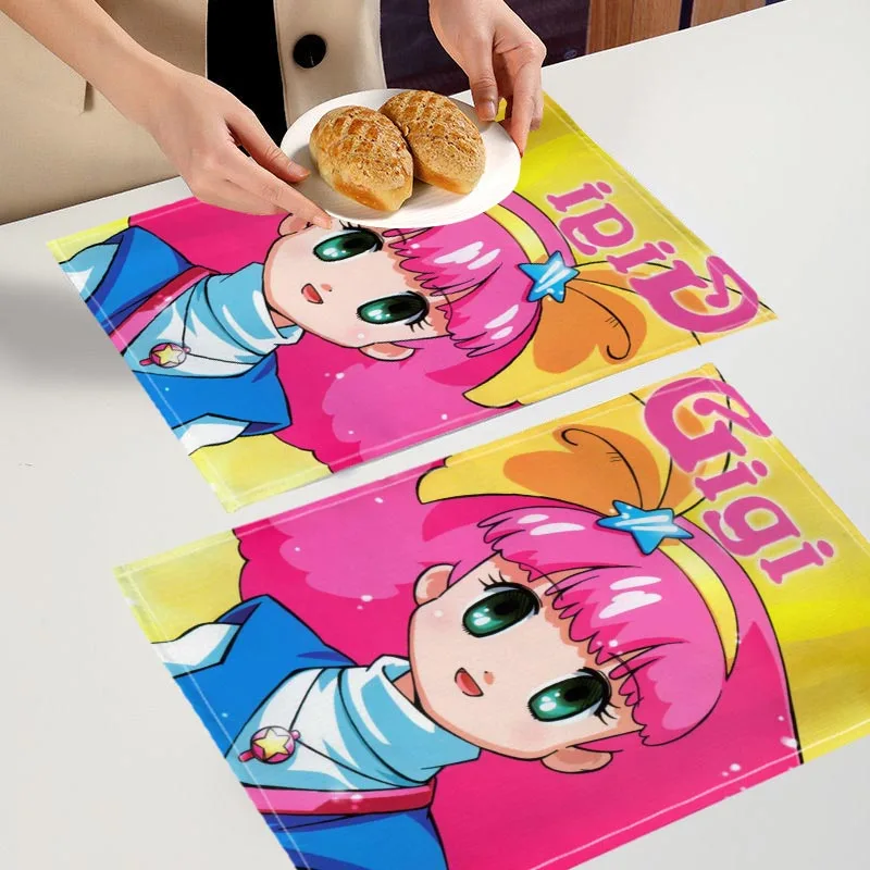 2PC Minky Momo Girl Anime Placemat For Kitchen Bar Bowl Pad Non-slip Heat Resistant High Quality Linen Table Mat 7.10