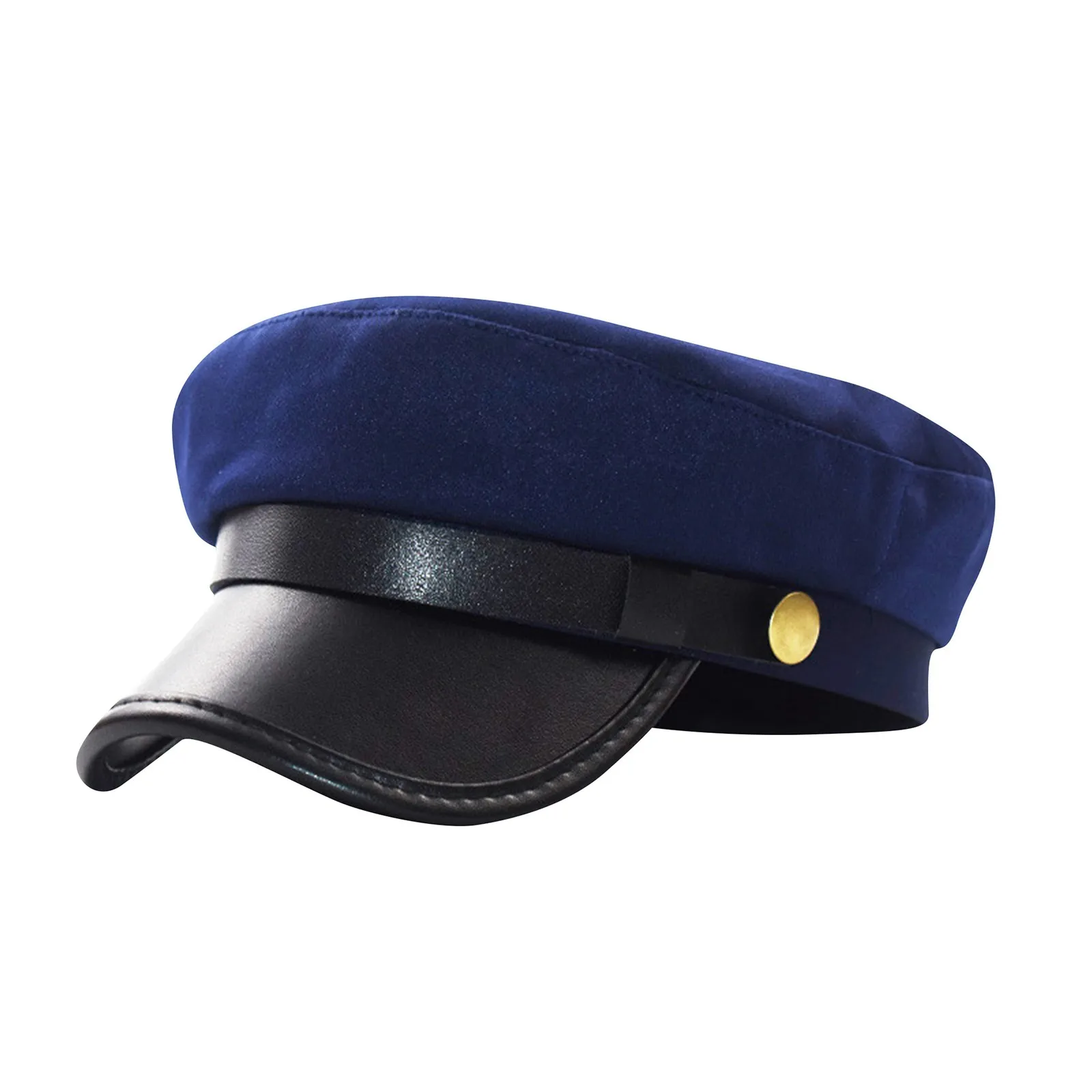 Unisex Cycling Caps PU Leather Hat Autumn Sailor Hat for Women Men Men Black Female Travel Student Hat Captain Hat Flat Top