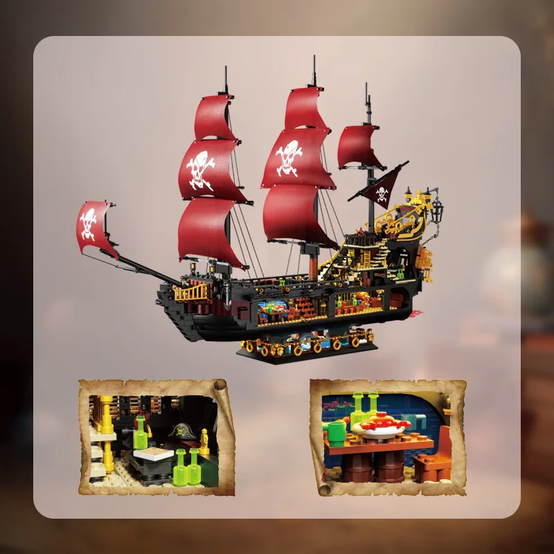 LOZ Creative Caribbean Phantom Queen Pirate Ship Mini Diamond Building Block Model Construction Bricks Toy Collection For Gifts