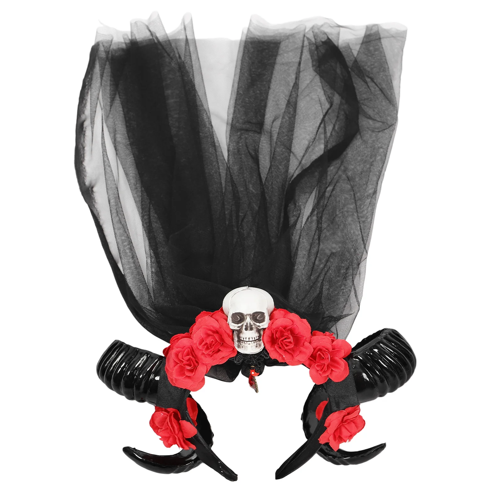 

Gothic Headb s Plastic Horns 60CM Red Flower Lace Cosplay Hair Hoops Halloween Festival Party Decor Accessories Women