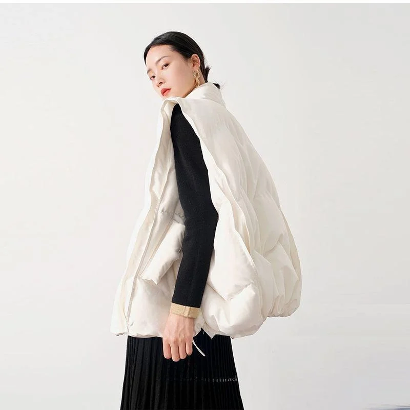 

Original Design White Du down Vest Women's Winter New Sle Artistic Sle Straight Cut Warm Thin Pure Color Zipper Closure