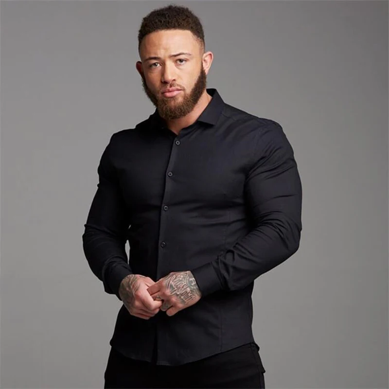 Spring and summer wrinkle-free four-sided elastic men\'s shirt long sleeve formal business casual silk wear free iron