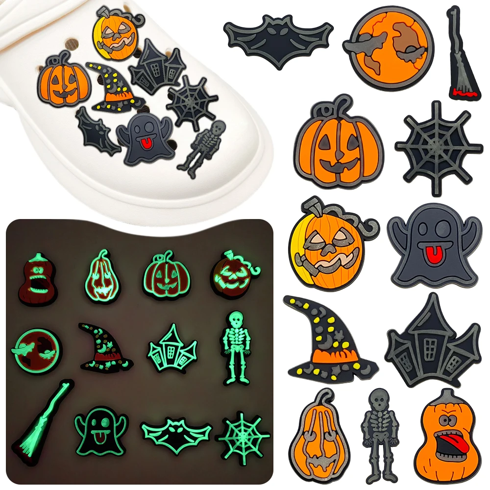 

Novelty 1PCS Cartoon Luminous Halloween Festival Shoe Charms Decorate bat Pumpkin ghost Accessories Pins DIY Kid Adult Cool Gift