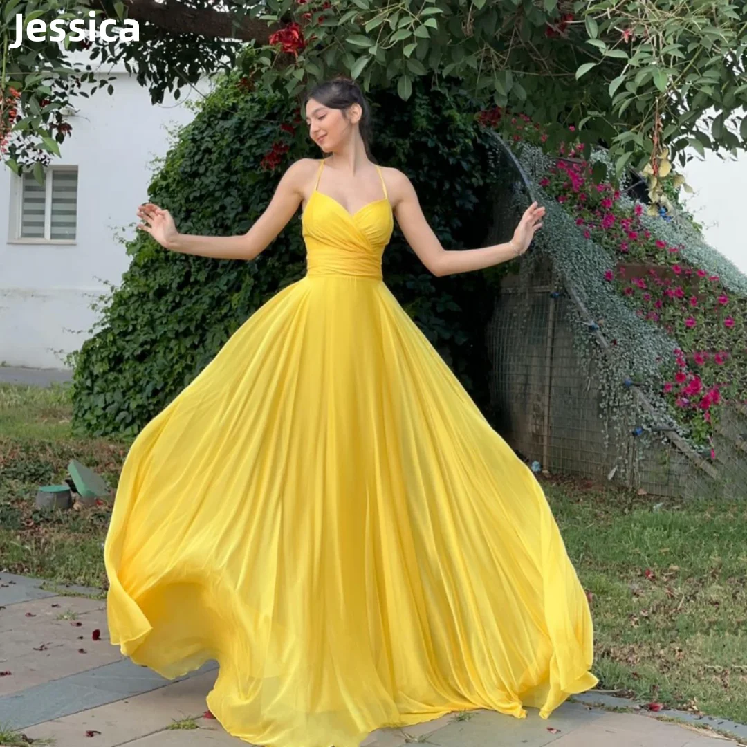 JESSICA ชุดงานพรอมรูปตัว A แบบเรียบง่ายชุดเดรสออกงานสีเหลืองสำหรับคู่รักชุดเดรสออกงานชุดเดรสปาร์ตี้สุดหรูในโอกาสพิเศษ