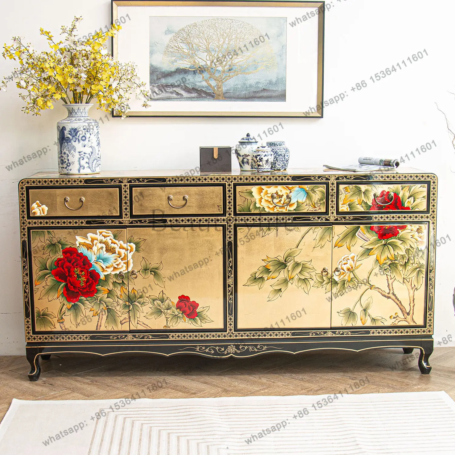 

New Chinese hand-painted entrance large-capacity entrance cabinet living room tea room locker