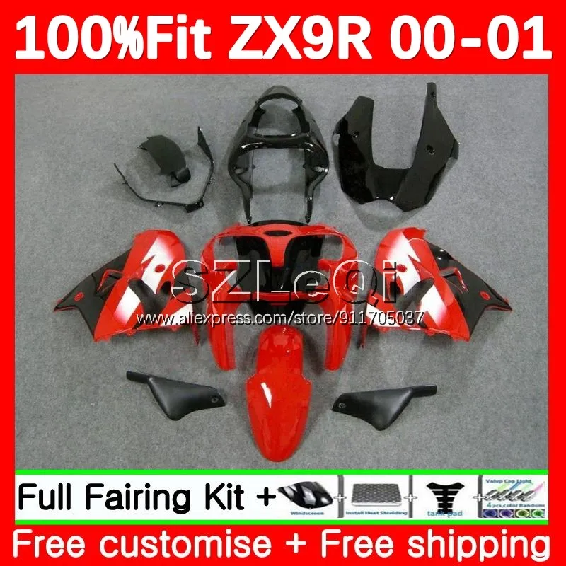 Injection Body For KAWASAKI NINJA ZX 9R 9 ZX9 R 900 CC ZX9R 00 01 Red black 106No.4 ZX900 ZX-9R 900CC 2000 2001 OEM Fairing