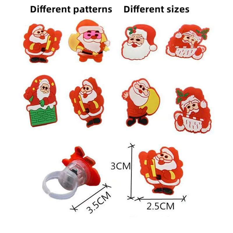 12Pcs/Bag Kids Cartoon LED Flashing Light Up Glowing Finger Rings Electronic Christmas Halloween Fun Toys Party Accessories Gift