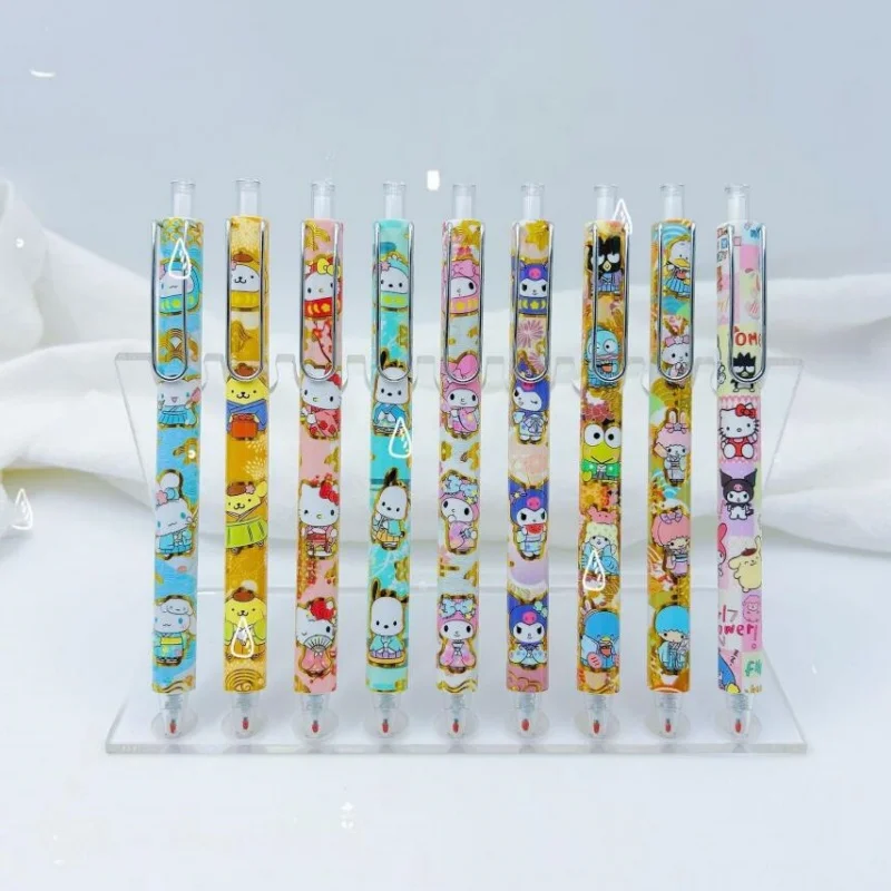 

24pcs/lot Sanrio Kuromi Melody Cinnamoroll Kitty Press Gel Pen Cute Pochacco 0.5mm Black Ink Press Signature Pens School Supply