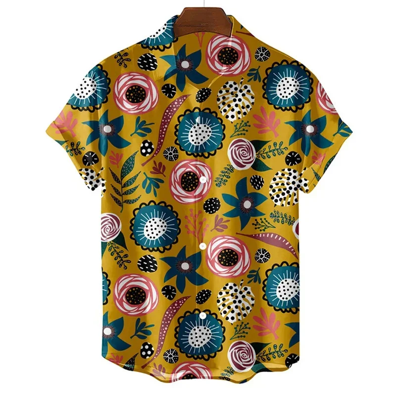 

Colorful Flower Pattern Hawaiian Shirts For Men Floral Beach 3D Printed Blouse Summer Short Sleeves Tops Oversized Aloha Shirts
