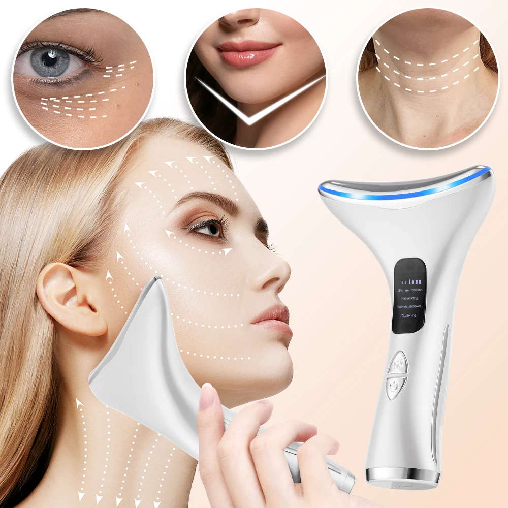 3 Color Light Neck Beauty Device Microcurrent Neck Beauty Massager 45℃ Hot Compress Skin Firming Anti-wrinkle Face Lifting Tool