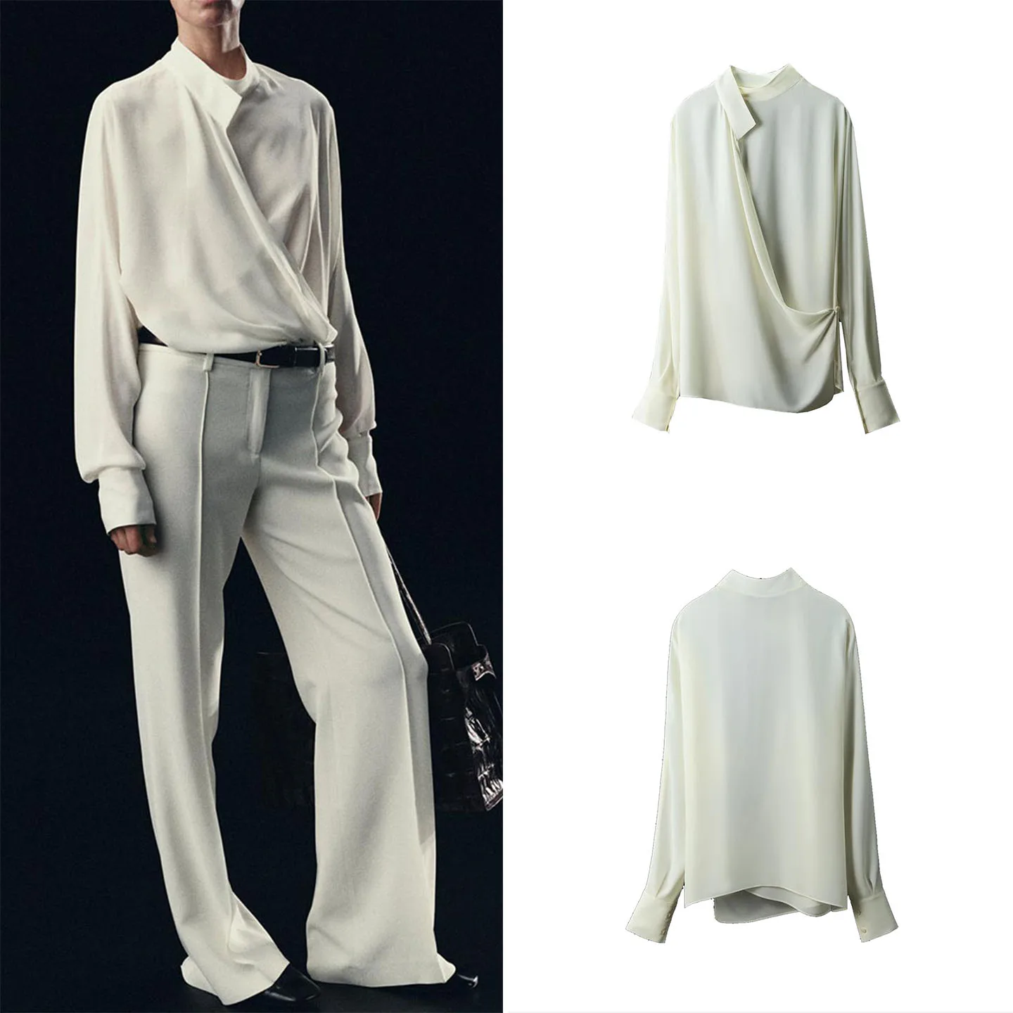 

Fashionable Asymmetric Double-Breasted Long-Sleeve Women's Shirt Summer 2026 New Arrival Loose Fit round Neck Casual Wear