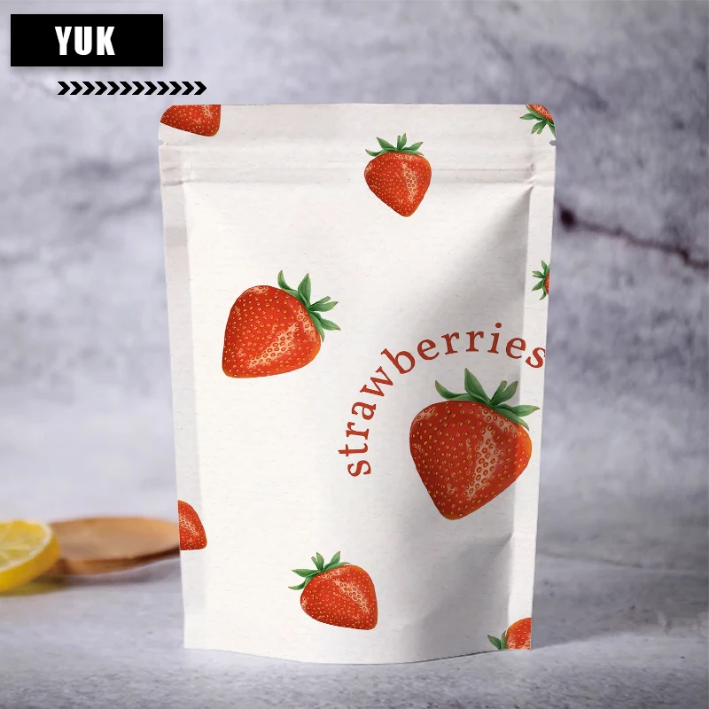 Bolsas de envasado de alimentos de nueces de calidad alimentaria, bolsas de embalaje de papel Kraft de caramelo gomoso de pie con cremallera reutilizable