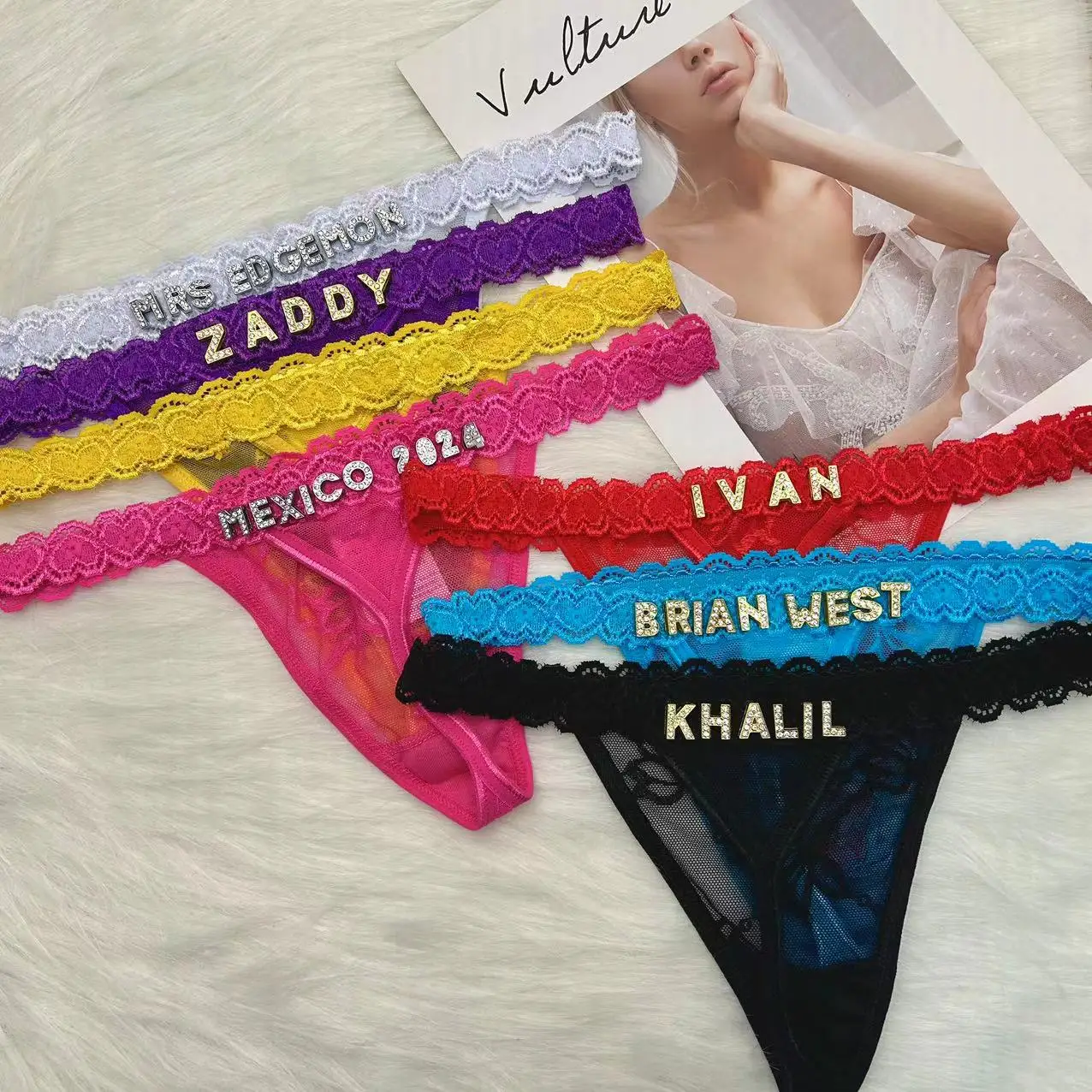 Mutandine perizoma personalizzate con nome perizoma con lettera di strass fai da te biancheria intima personalizzata Sexy g-string regalo di gioielli Bikini personalizzati