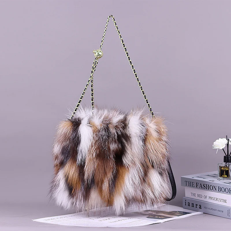 Fashion Fur Bag Autumn And Winter Real Fur Bags Fluffy Fox Fur Messenger Bags For Female Luxury Fur Handbag Warm Plush Handbag