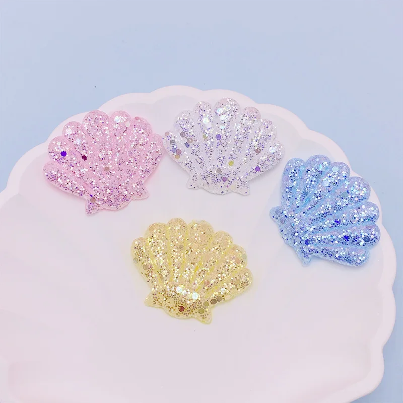 40Pcs 3.5x2.8CM Glitter Shell Padded Applique For Children\'s Headband Hair Clip Accessories Shoes Hats Decoration Patches