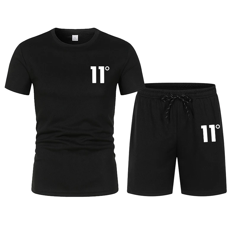 Summer Running Training Fitness Set Men's Fashion Printed T-shirt Shorts Casual Elastic Mesh Breathable Two-piece Set Asian size