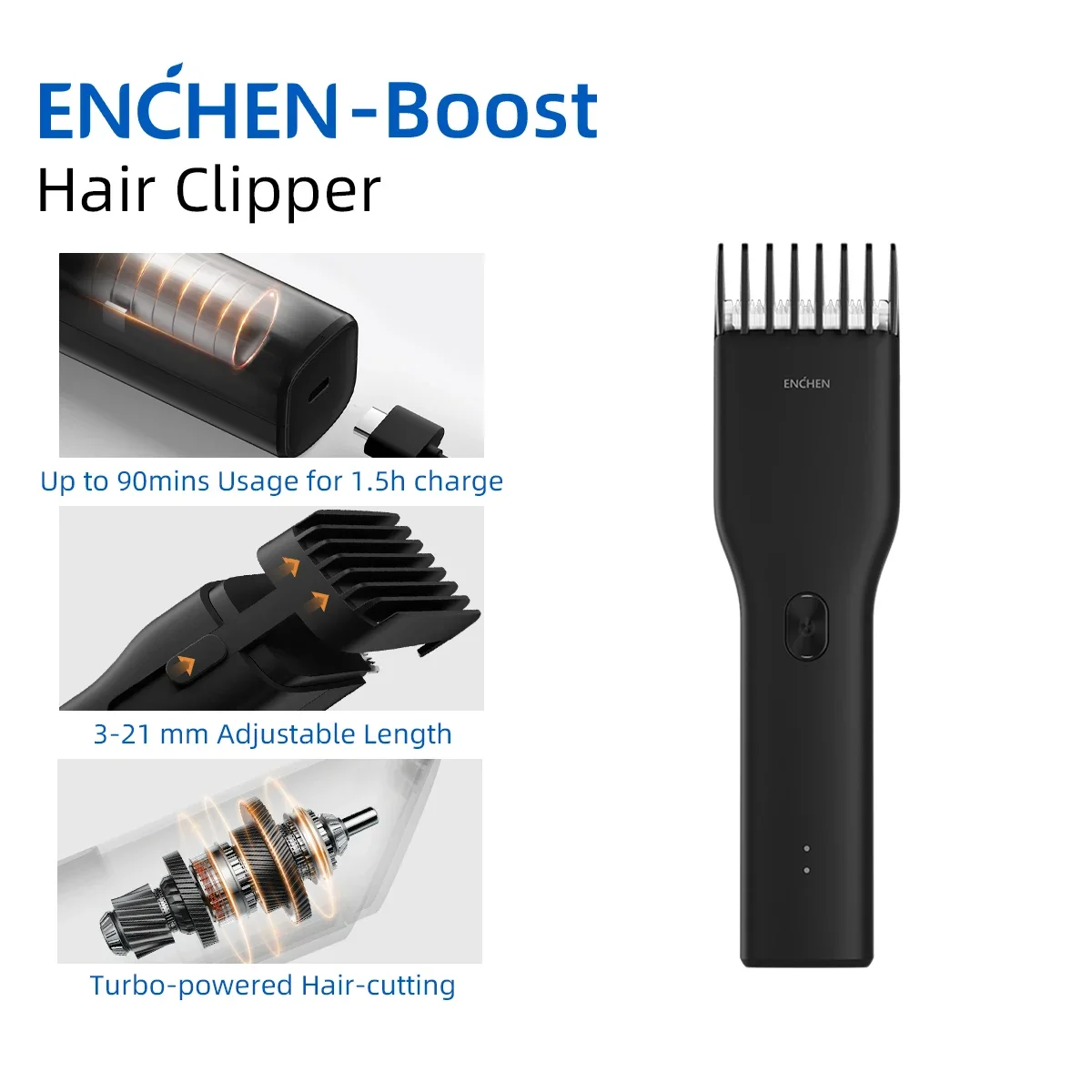 ENCHEN Hair Clipper Professional Hair Trimmer Adjustable Hair Cutting Machine Electric Shaver Cordless Trimmer for Men Boost