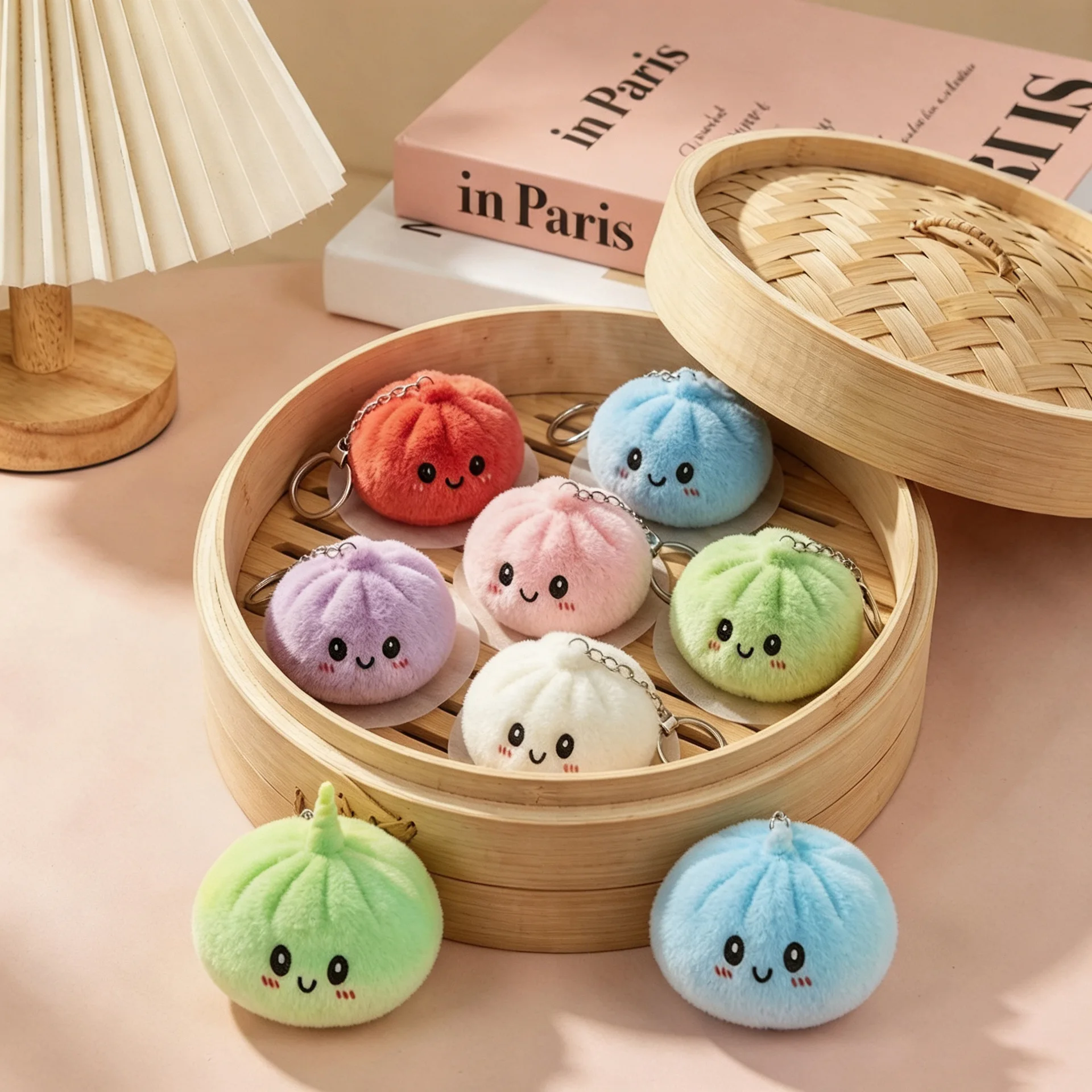 Plush Steamed Bun Keychain Soft Fluff Stuffed Buns Keyrings Fun Squishy Stress Relieve Pendent Relaxing Gifts