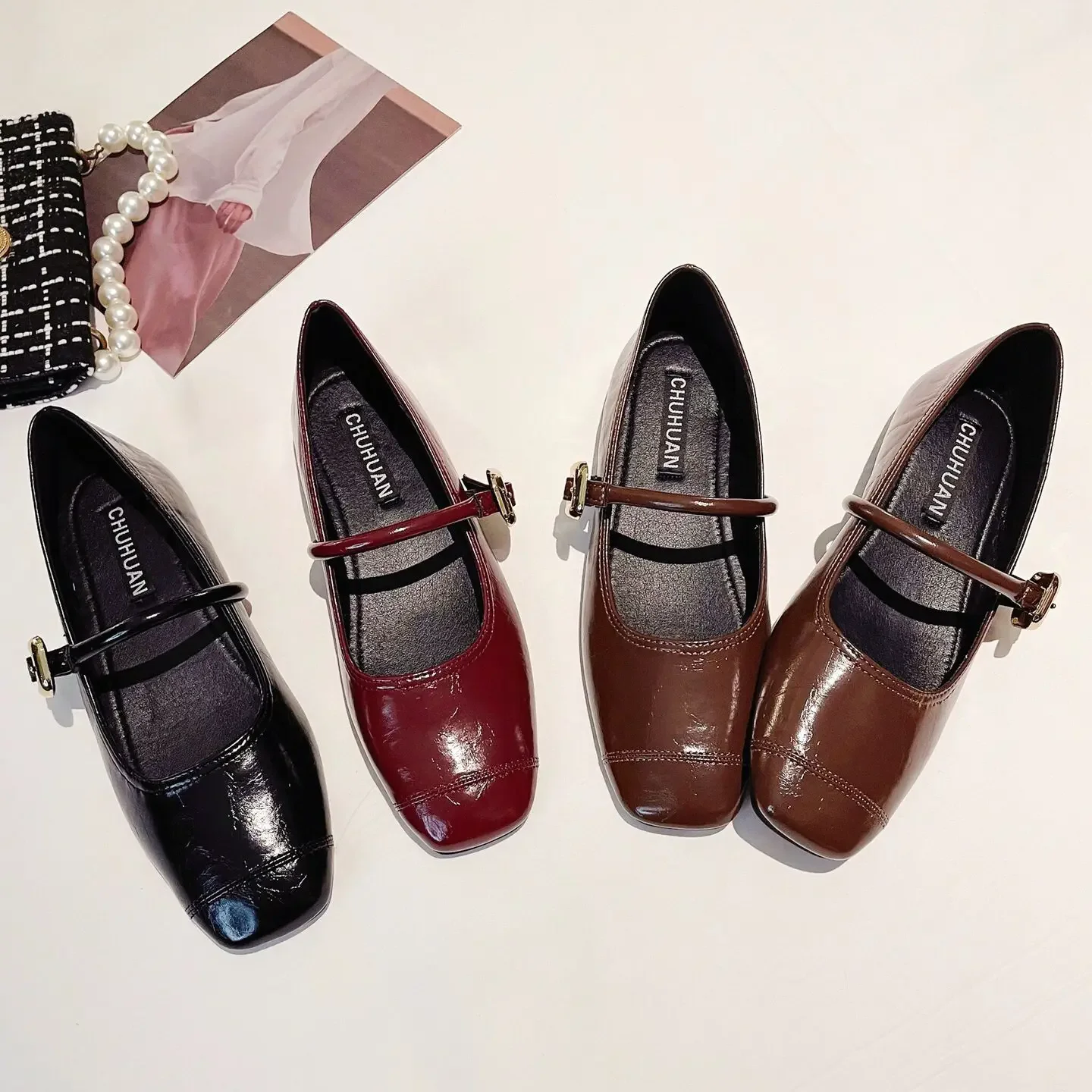 

Flat Shoes Women's Spring Autumn Mary Jane New 2025 Red Plus Size Women's Shoes 41-43 Luxury Ladies Shoes Zapatillas