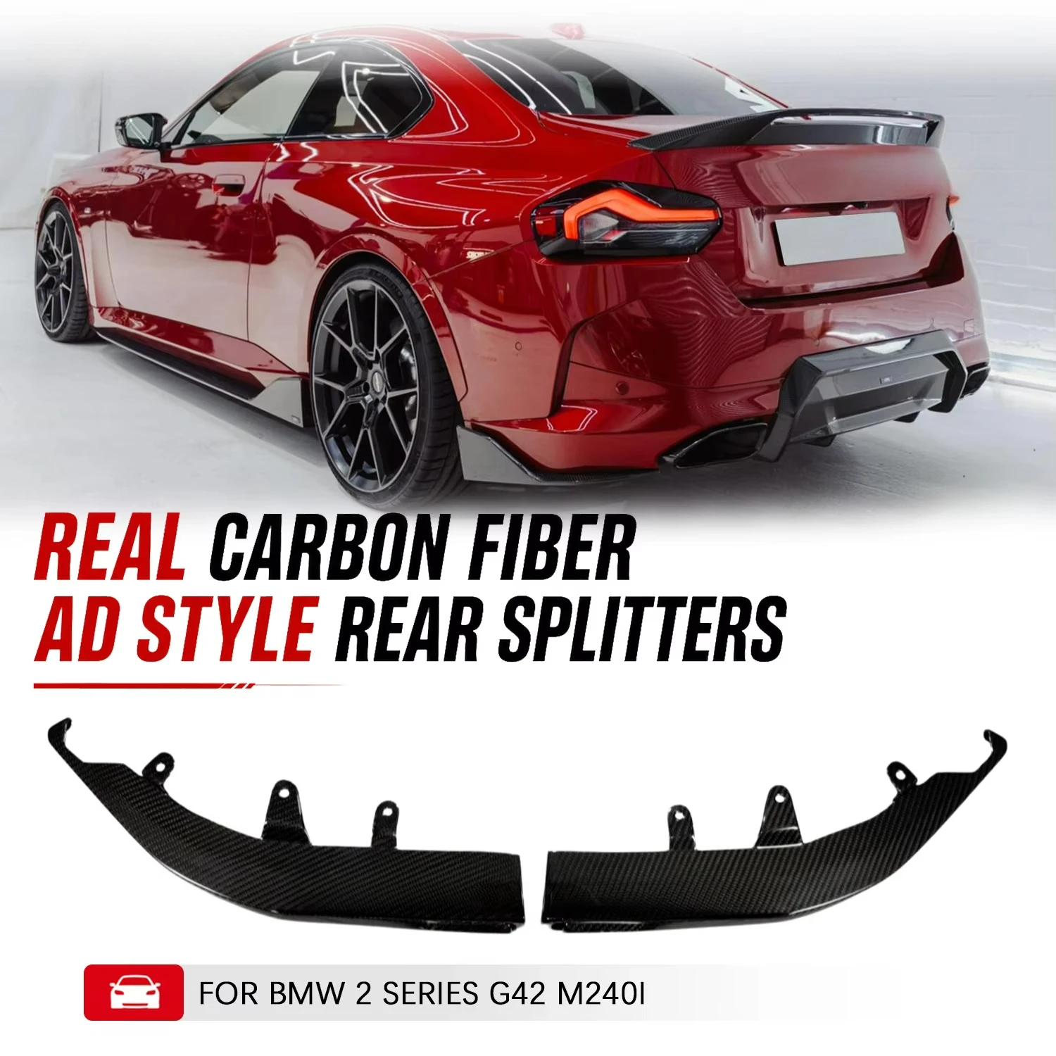 Dry Carbon Fiber AD Style Rear Bumper Splitters Canards for BM W 2 Series G42 M240i 220i Coupe Left Right 2021+
