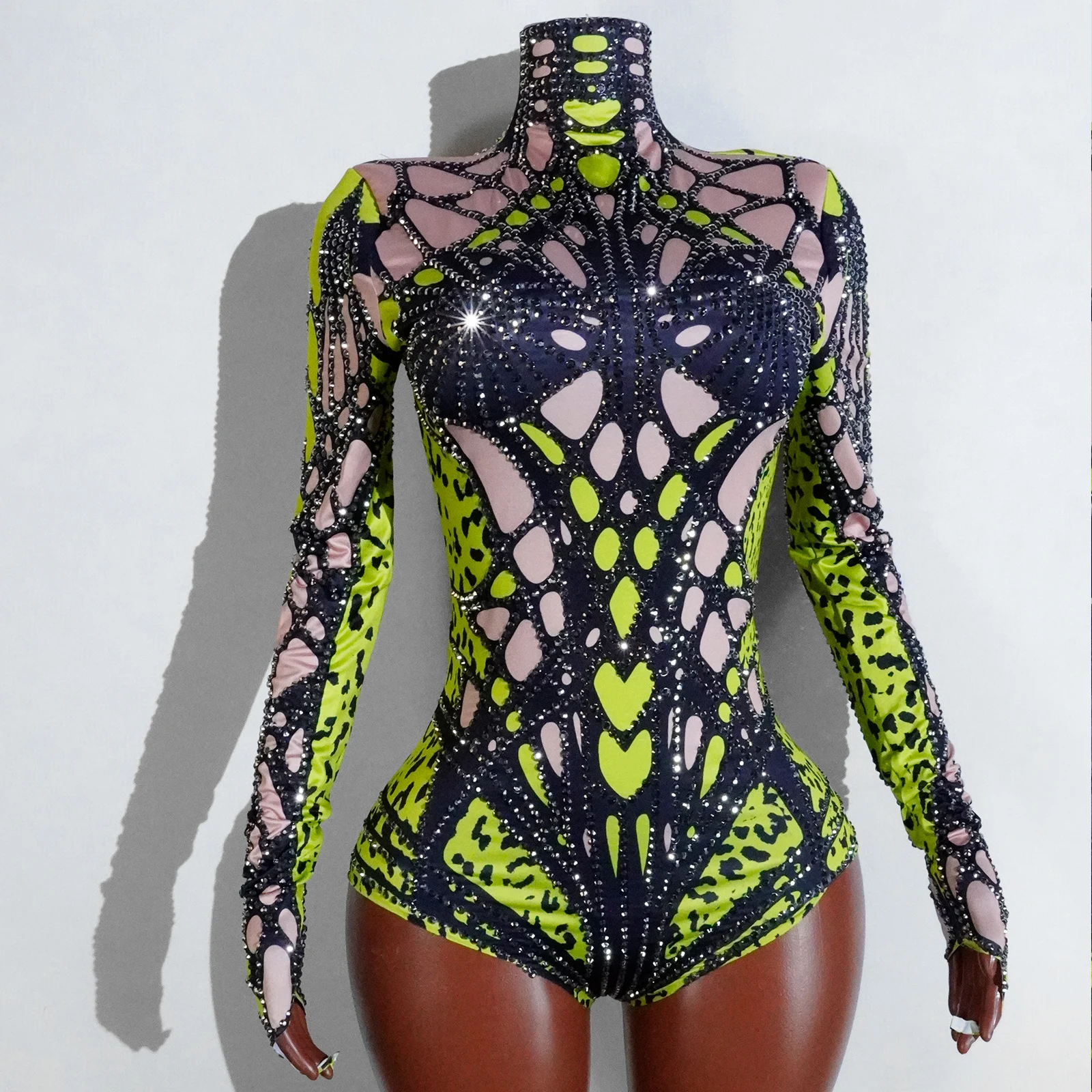 

Glitter Blue Long Sleeve Bodysuit Rhinestones Blue Pole Dance Leotard Party Birthday Club Celebrate Stage Drag Queen Outfits