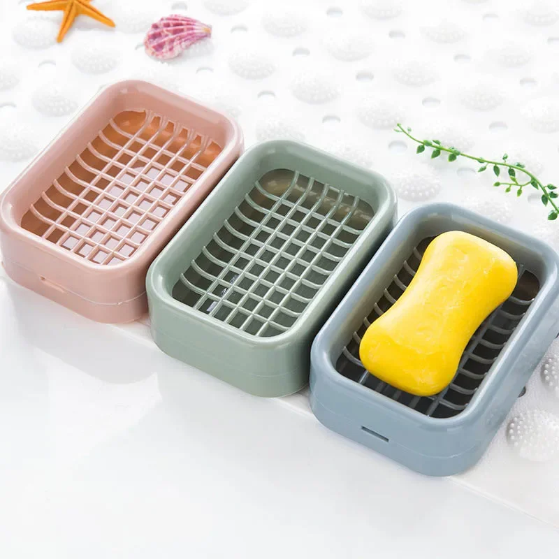 Soap Holder Double-layer Bathroom Accessories Plastic Shower Soap Dish Non-slip Draining Tool Drainage Soap Box 1PC