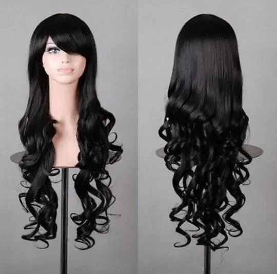 Fashion 80CM Long Black Curly Cosplay Party Wig