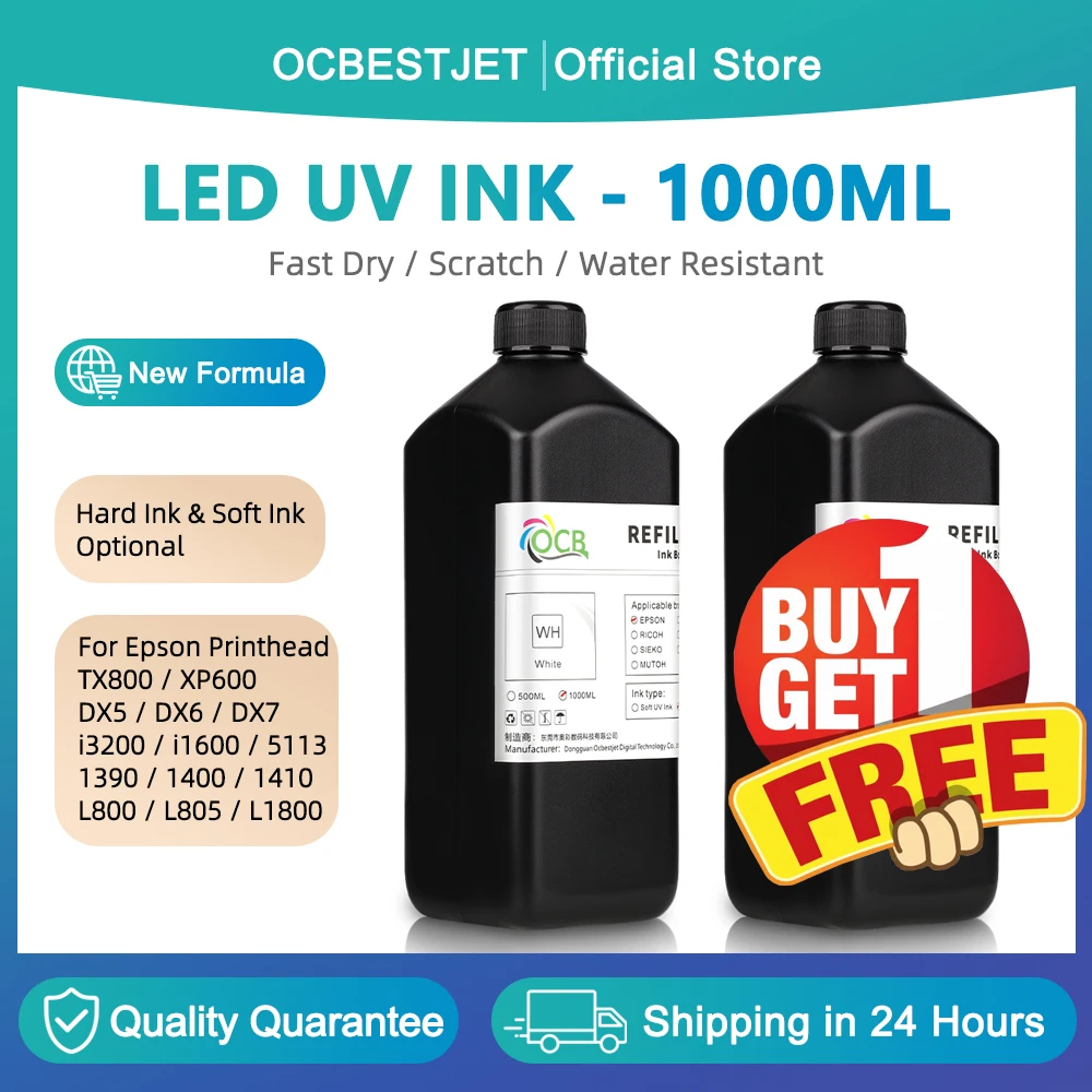 (Buy 1 Free 1) 1000ML LED UV Ink For Epson XP600 TX800 XP-600 TX-800 L800 L805 L1800 R290 R300 1390 1400 1410 1430 DX5 DX7 i3200