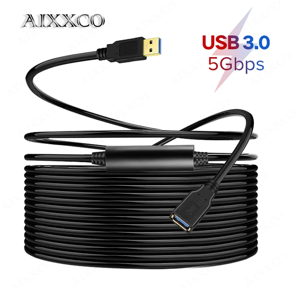 AIXXCO USB Extension Cable 3.0 Fast Data Transfer with Extension chipsets Signal Booster Extension/Repeater Cord 8M 10M 12M