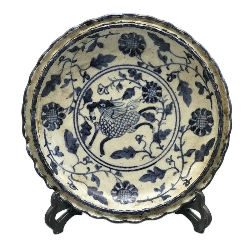 

Early collection of blue and white porcelain animal flower plate