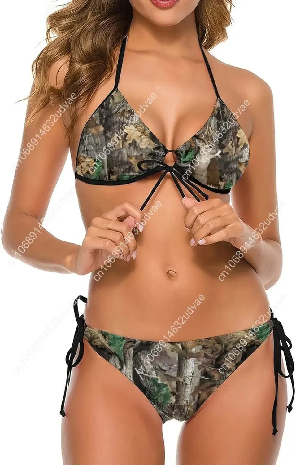 Swimsuits Real-Tree Camouflage Camos Bikini Set with Bra and Strappy Triangle Briefs for Women