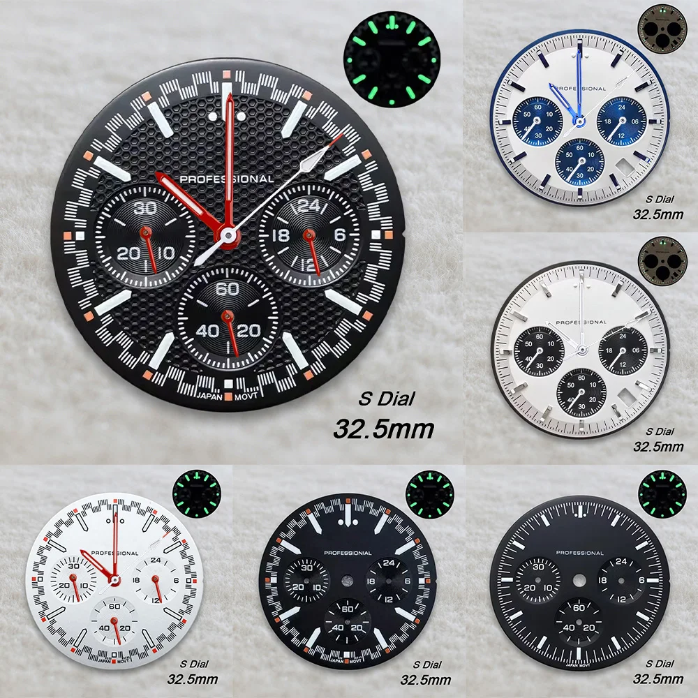 32.5mm S Logo Matte Dial Suitable For VK63 Movement Quality Green Luminous Sunray Watch Modification Accessories