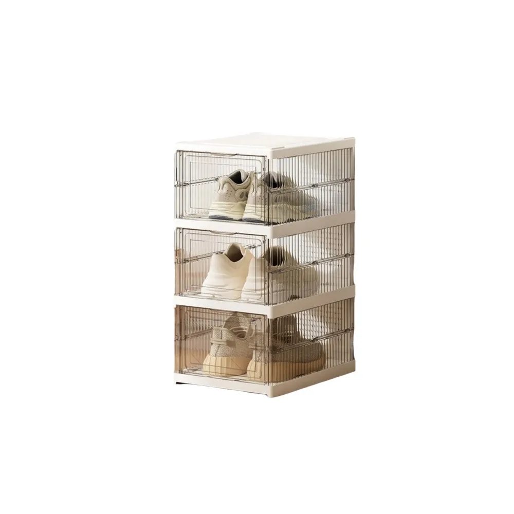 

Simple Plastic Multi Layer Shoe Box Dustproof Transparent Foldable Shoe Box with Lid Stackable Shoe Cabinet Dormitory