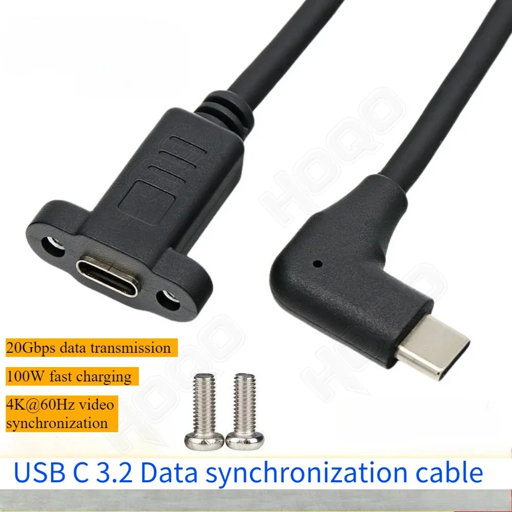 USB 3.2 Type C Extension Cable with Panel Mount Screw,USB C female to USB C Male extending Wire Extender Data Cord