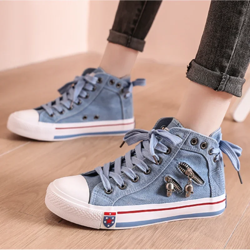 2024 Canvas Vulcanized Women\'s Sneakers Couple Denim Thick Soles Non-slip Men\'s Thick Soles Casual Sports