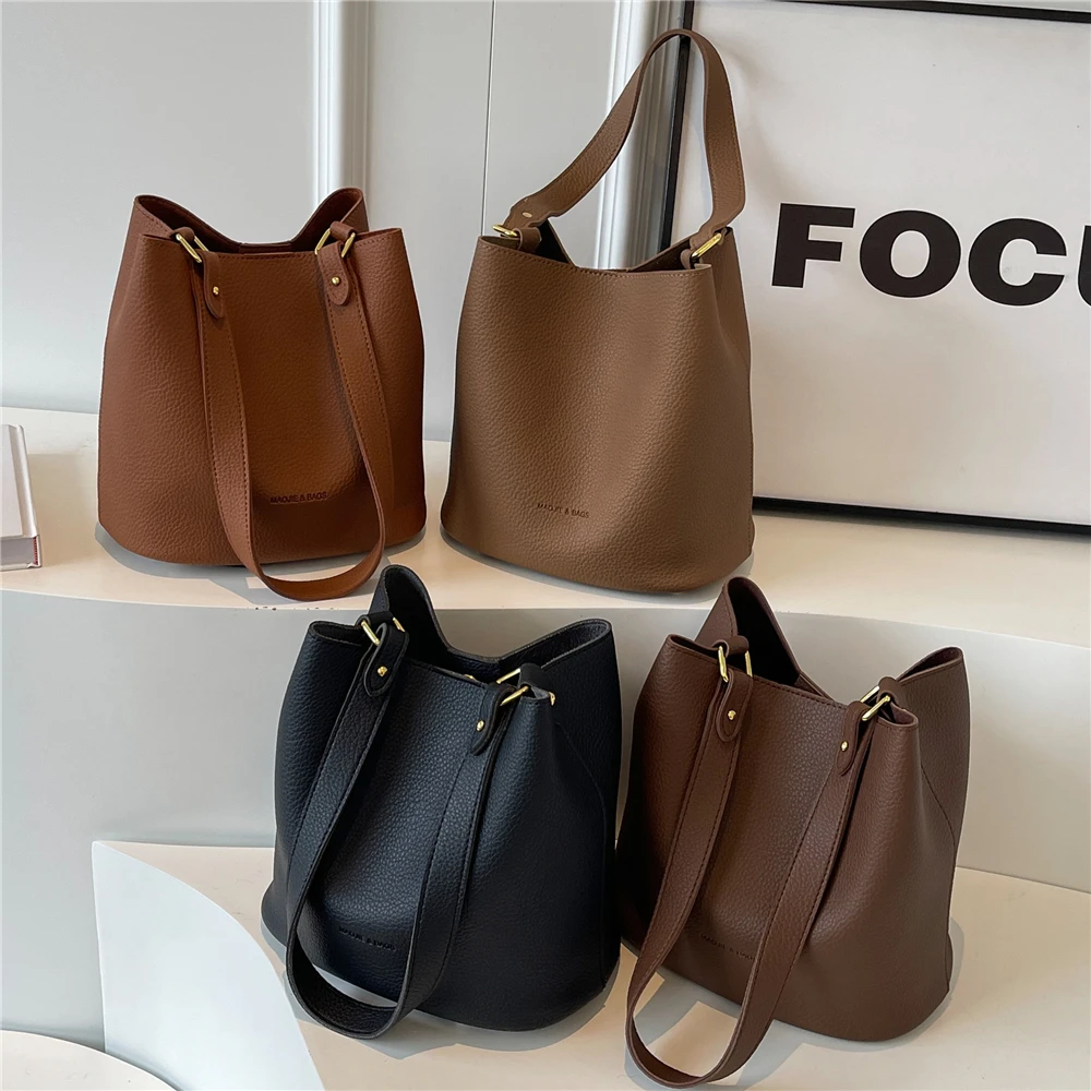 Toptrends Vintage Soft Bucket Shoulder Bags For Women 2024 Trend Designer Crossbody Bags PU Leather Ladies Handbags And Purses