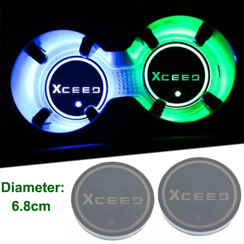 LED Car Logo Cup Mat Holder Pad Drinks Holders For KIA XCeed Badge Auto Luminous 7 Color Water Coaster Atmosphere Light Interior