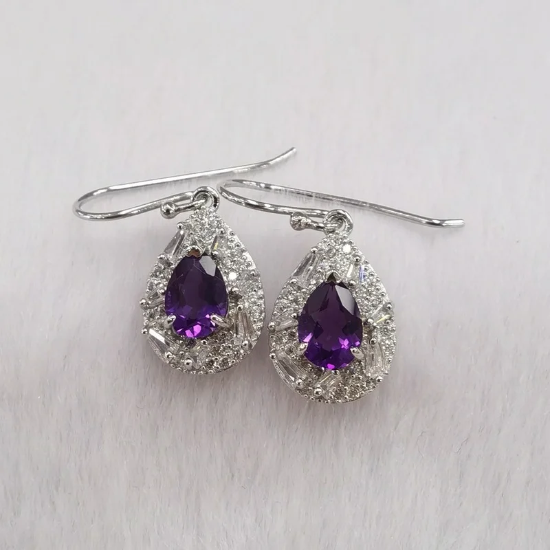 SACE GEMS Fashion Jewelry Earrings for Women 100% 925 Sterling Silver Amethyst Eardrop Wedding Party Fine Jewelry Holiday Gift
