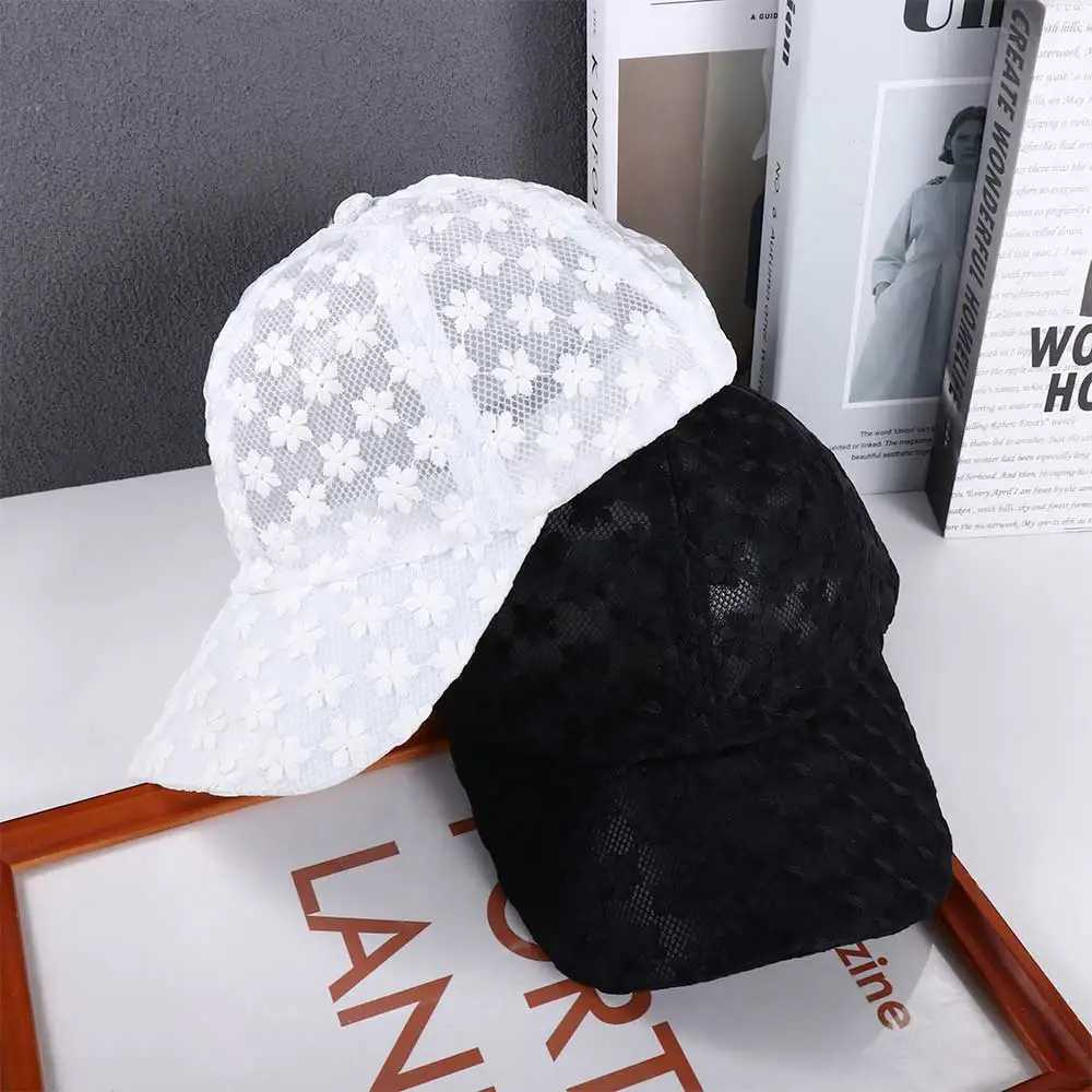 Fashion Women Lace Breathable Mesh Baseball Cap Embroidery Flower Summer Cap Snapback Hat Visor Cap