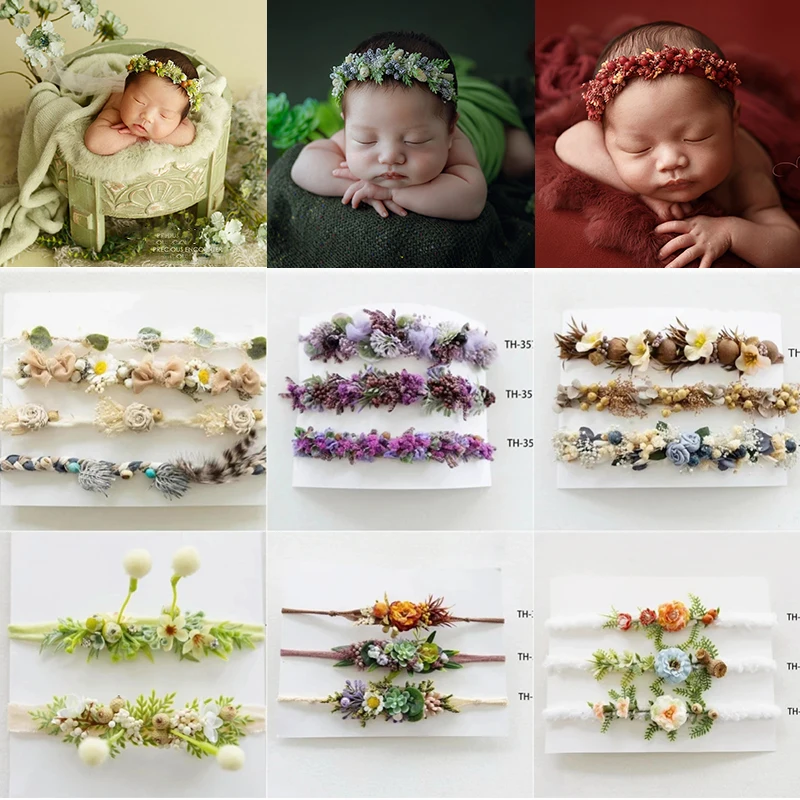 Baby Headband Newborn Photography Prop Handmade Artificial Flower Hairband Full Moon Baby Photo Headdress Studio Accessories