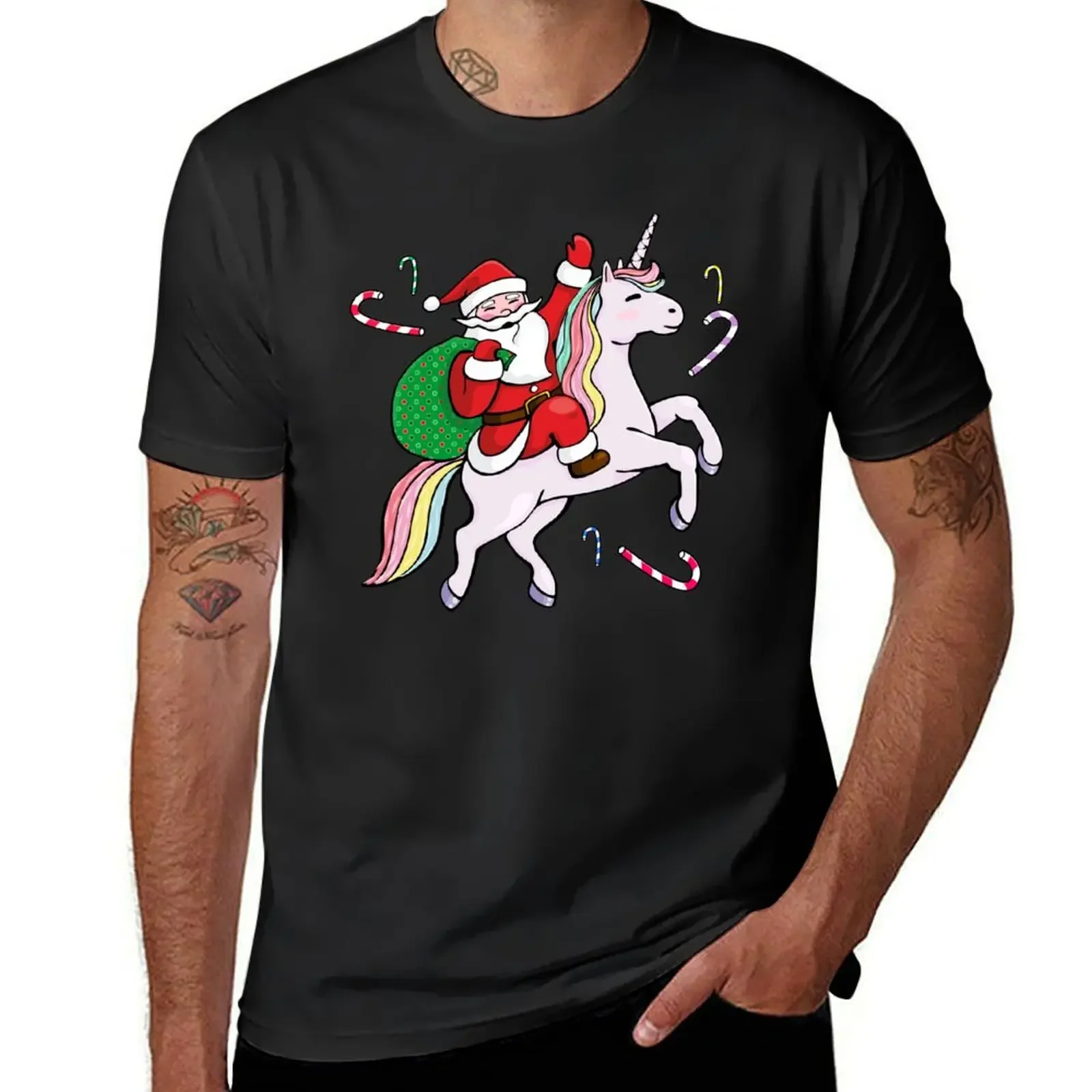 Santa Riding a Unicorn T-Shirt plus sizes cotton graphic tees street wear men clothings