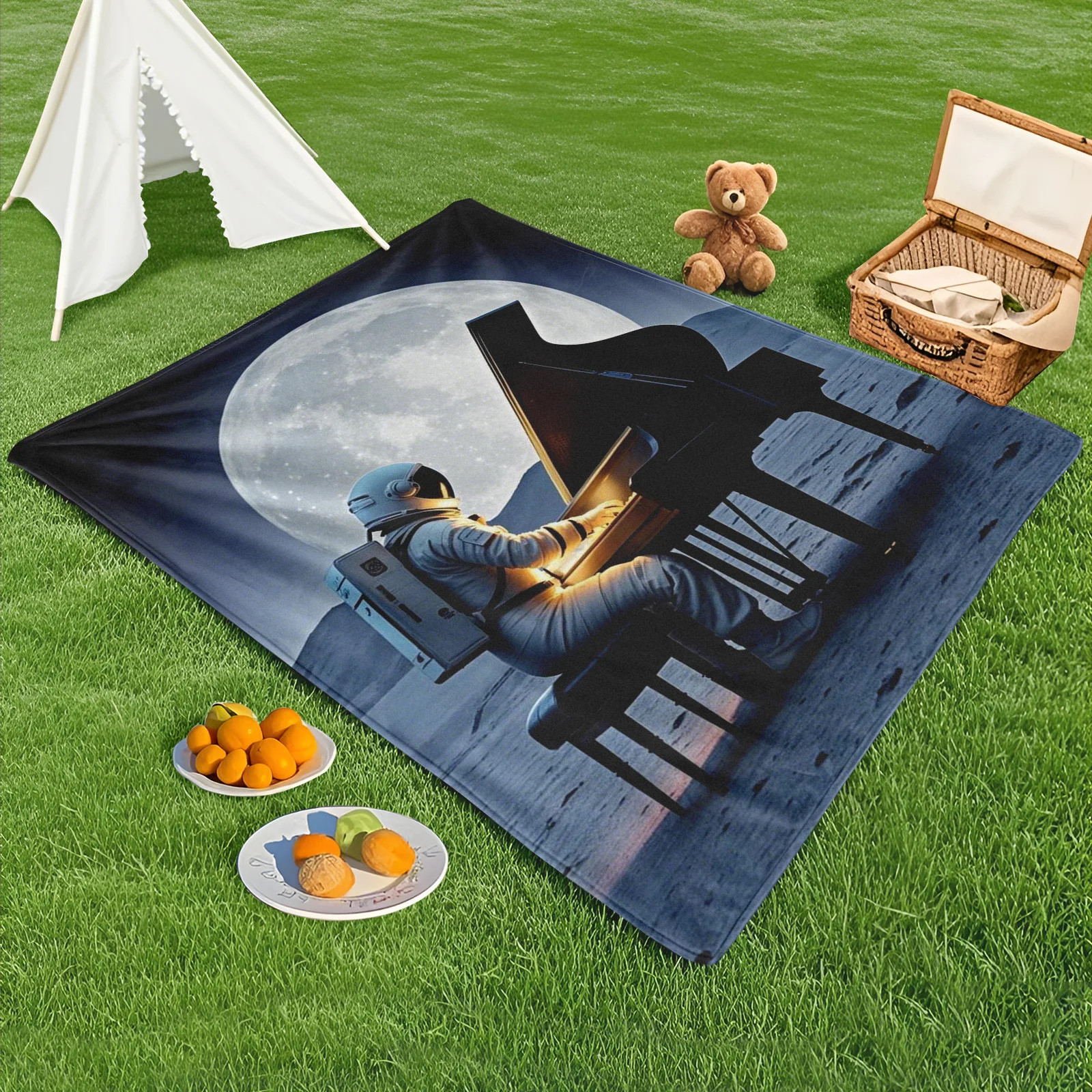 Уличное одеяло Astronaut Piano Moon Tech для небесных встреч и футуристических приключений Moonlit под ночным небом